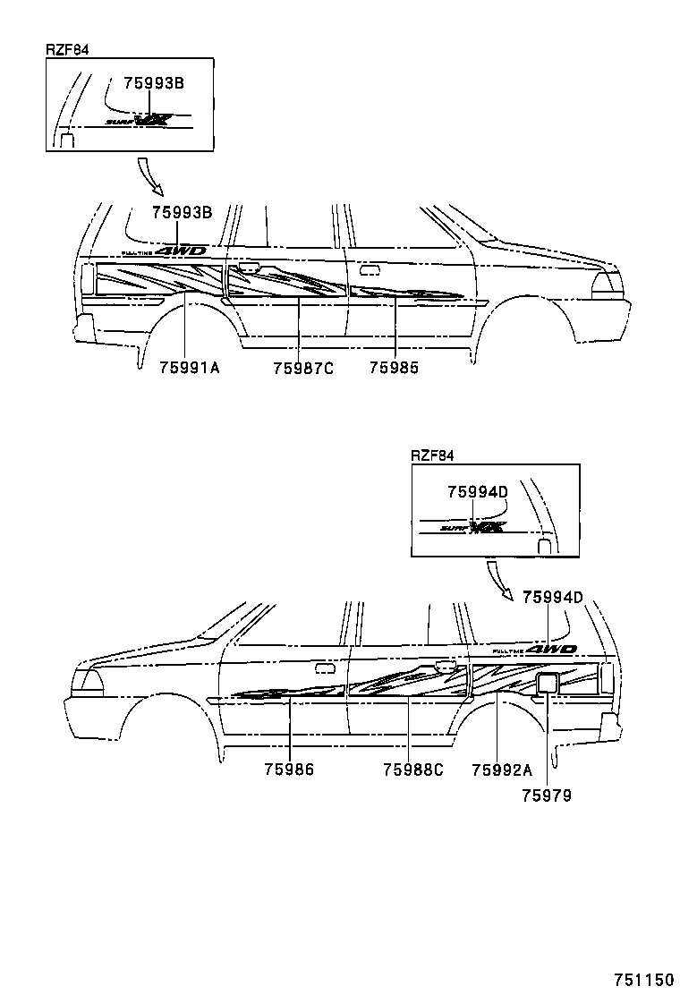 75993-0B010 STRIPE, QUARTER, REAR UPPER RH product image