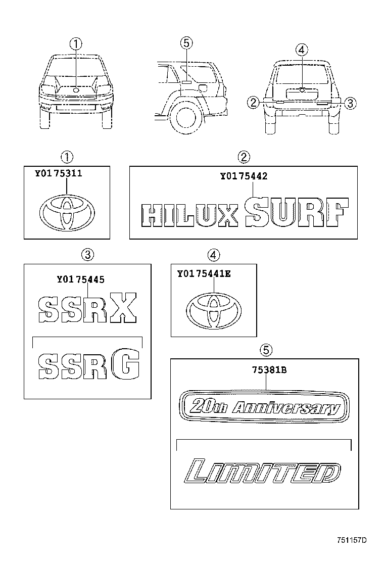 75442-35180 PLATE, LUGGAGE COMPARTMENT DOOR NAME, NO.5 product image
