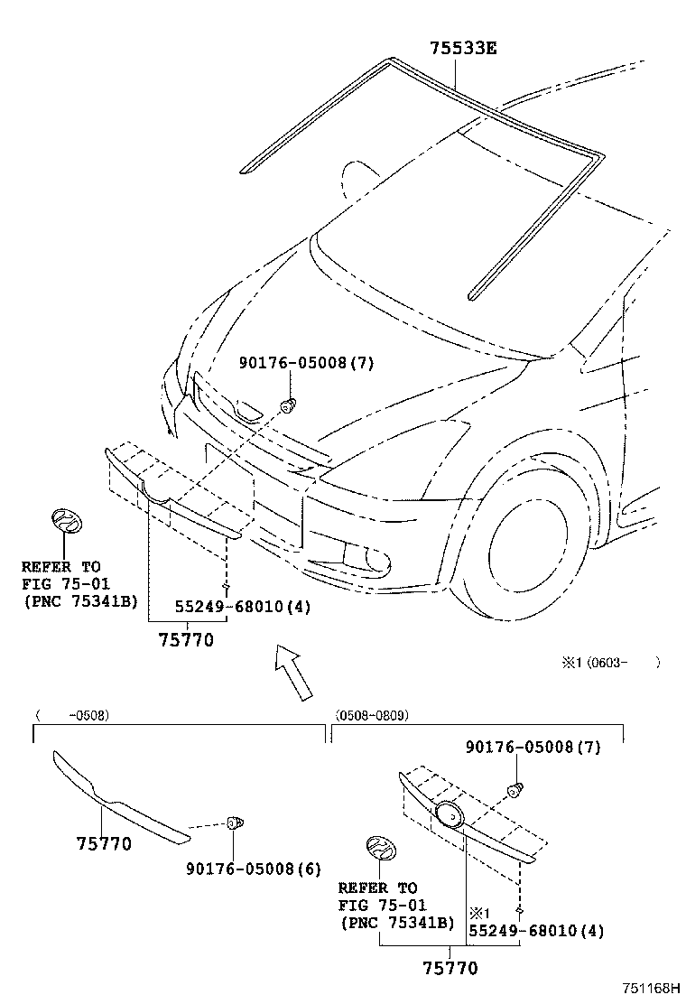 75770-68040 MOULDING ASSY, HOOD, FRONT product image