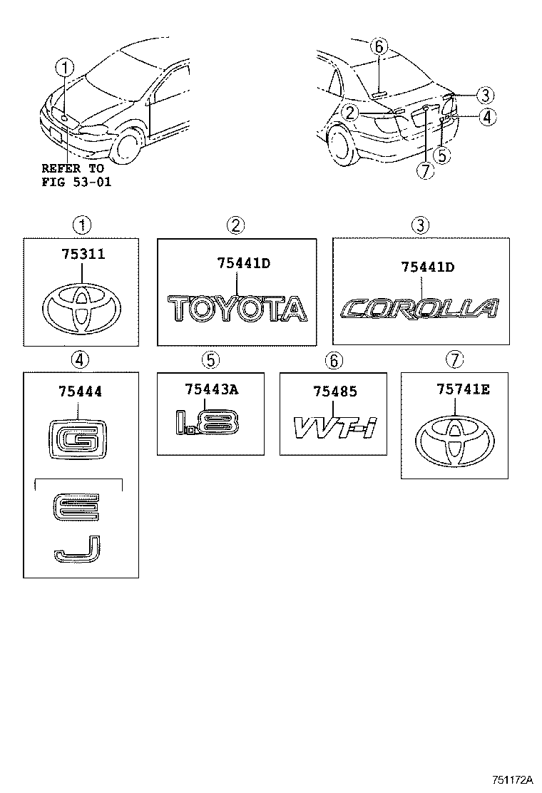 75442-02130 PLATE, LUGGAGE COMPARTMENT DOOR NAME, NO.1 product image