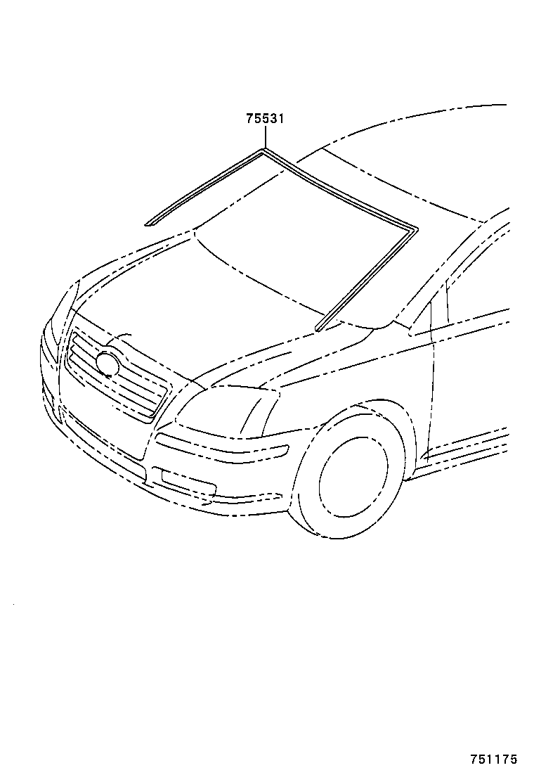 75531-05040 MOULDING, WINDSHIELD, OUTER UPPER product image