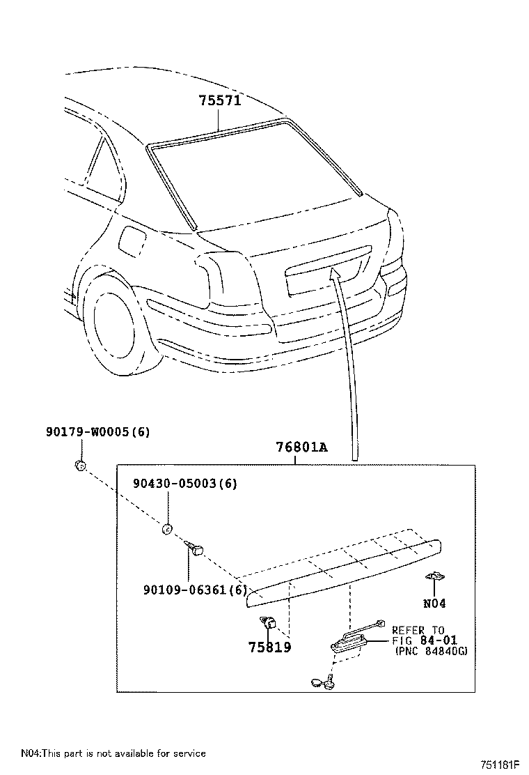 75571-05010 MOULDING, BACK WINDOW, OUTSIDE UPPER product image