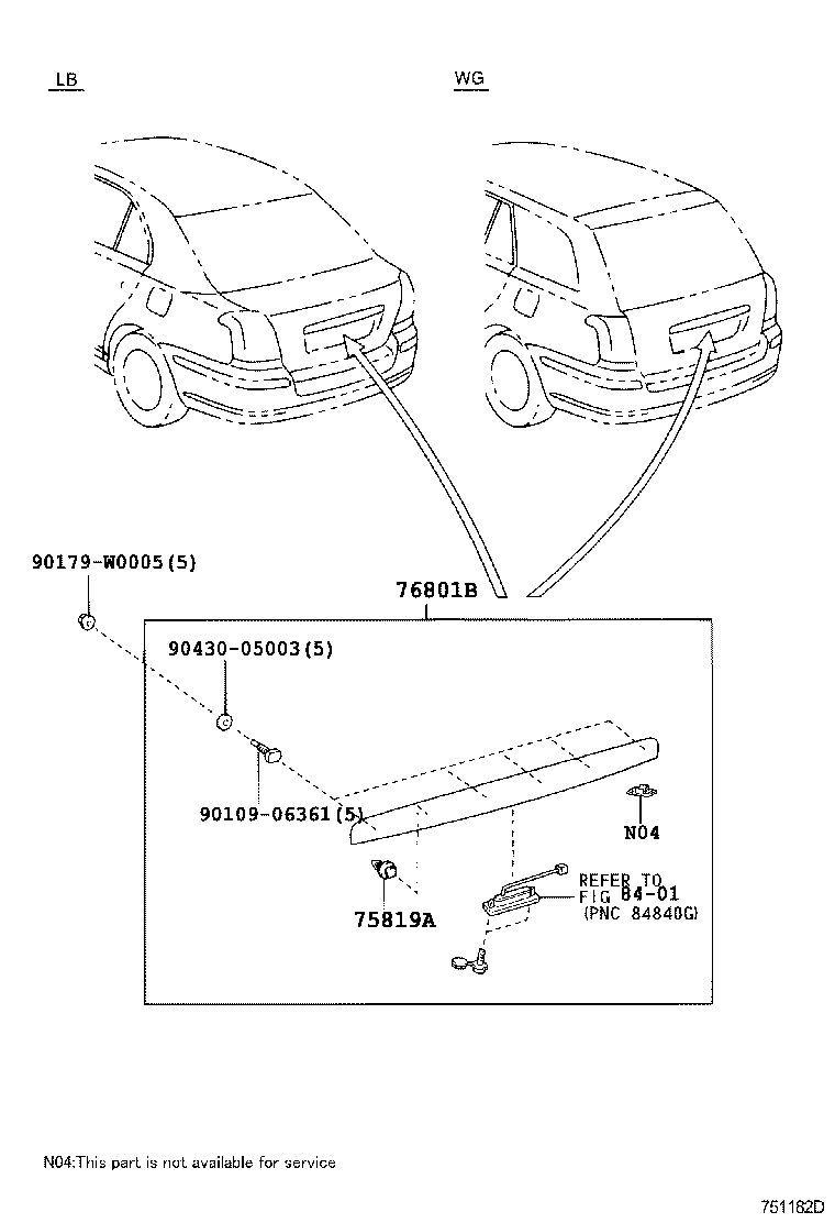 75571-05010 MOULDING, BACK WINDOW, OUTSIDE UPPER product image
