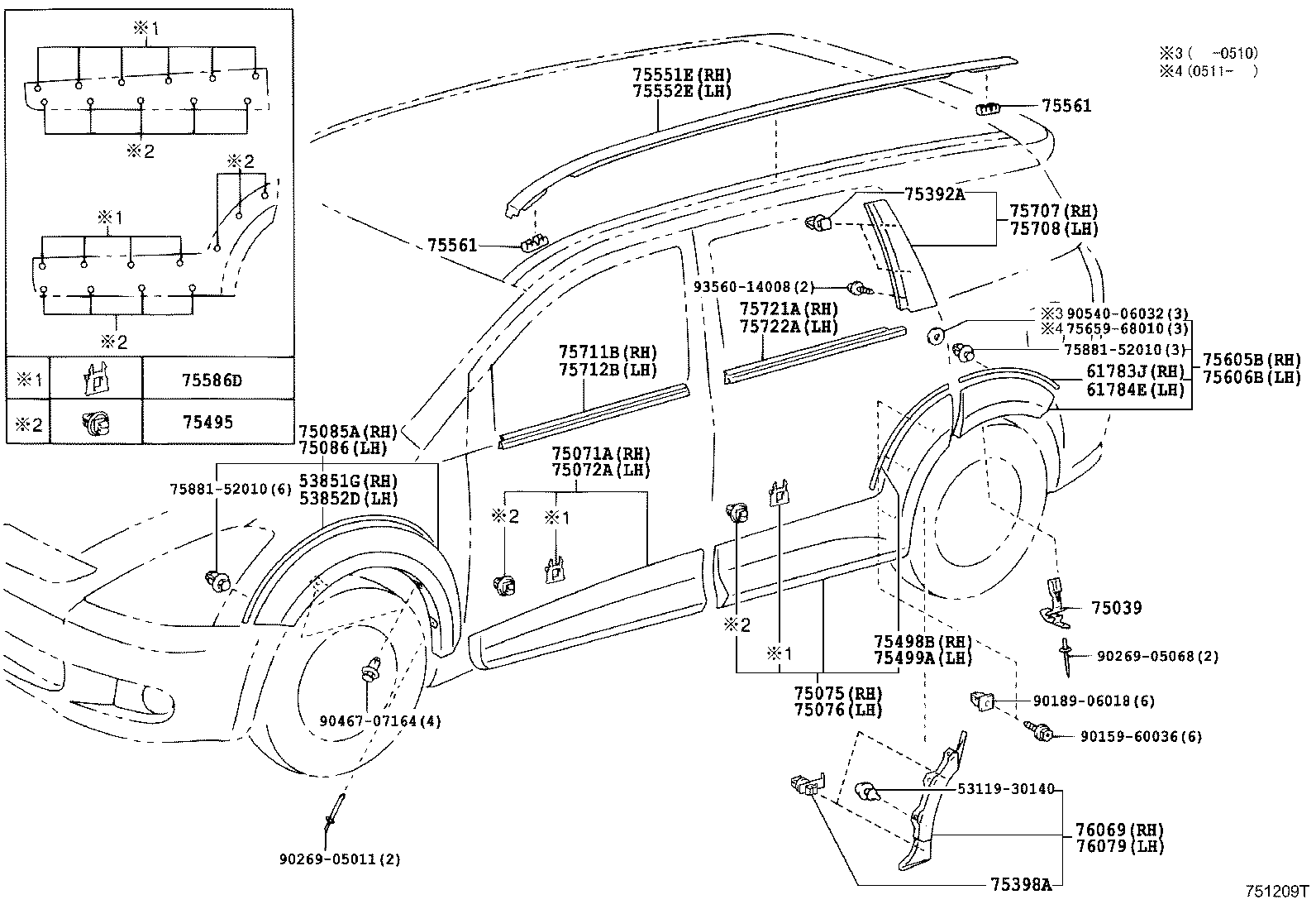 75606-68010-B2 MOULDING SUB-ASSY, QUATER OUTSIDE, LH product image