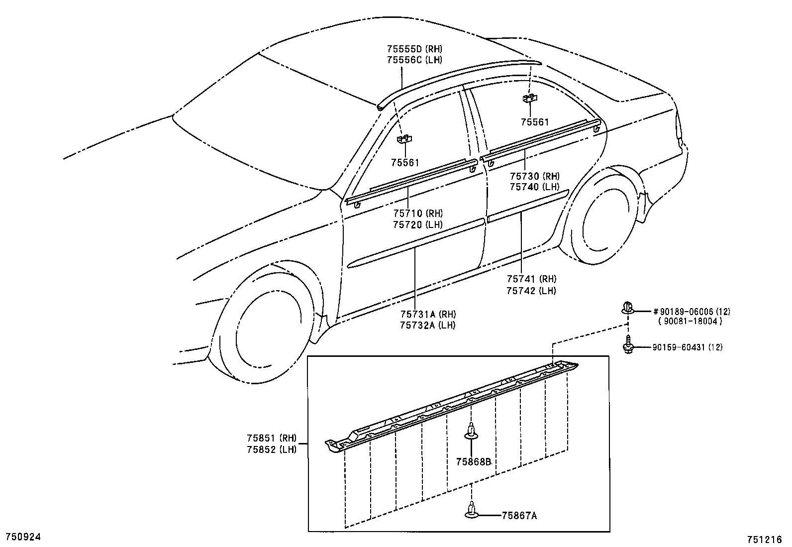 75741-33170-B0 MOULDING, REAR DOOR, OUTSIDE RH product image