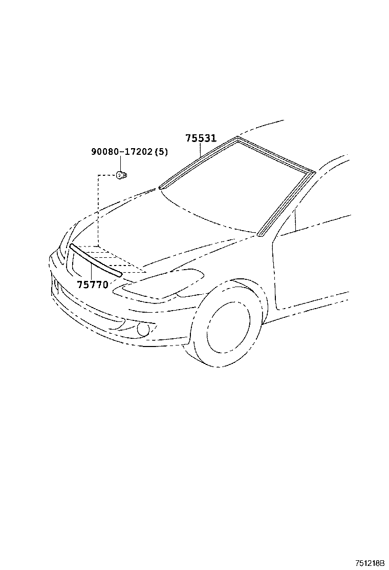 Toyota 75531-06080 MOULDING, WINDSHIELD, OUTER UPPER