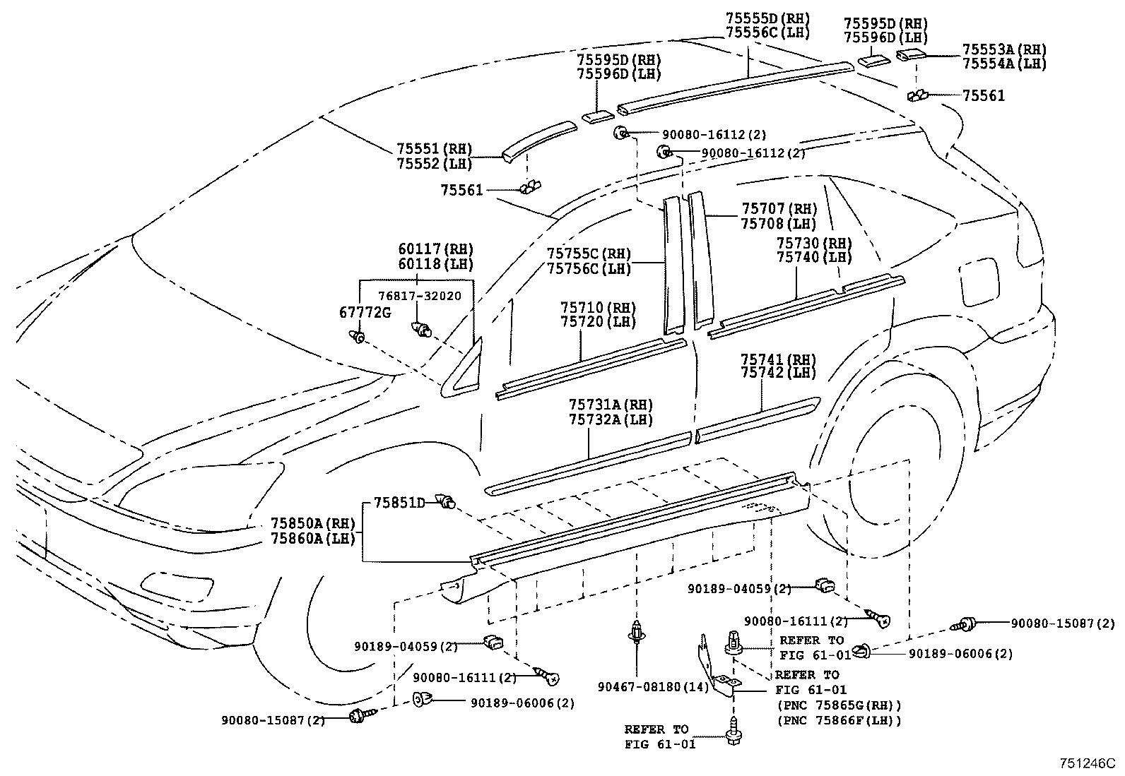 Toyota 75710-0E010 MOULDING ASSY, FRONT DOOR BELT, RH