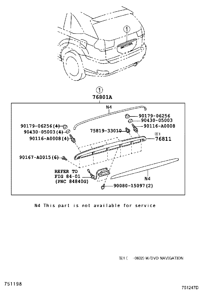 Toyota 76811-0E020-G1 GARNISH, BACK DOOR, OUTSIDE
