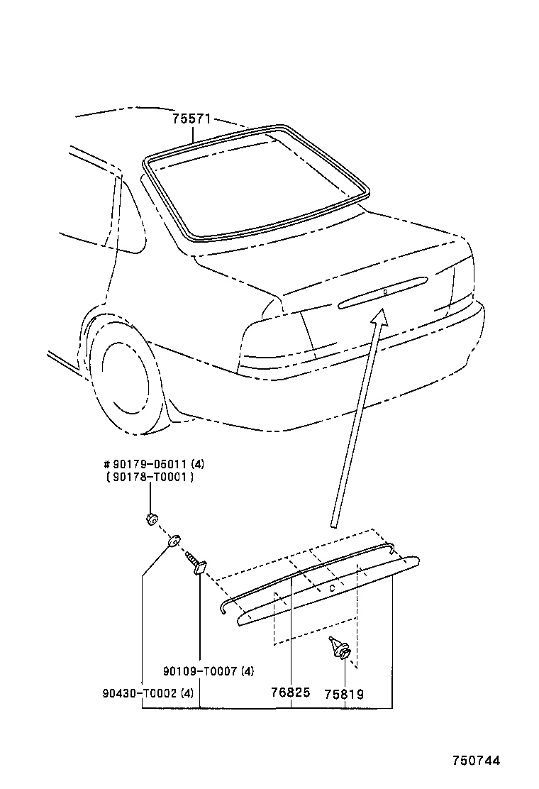 76801-YF010 GARNISH SUB-ASSY, LUGGAGE COMPARTMENT DOOR, OUTSIDE product image