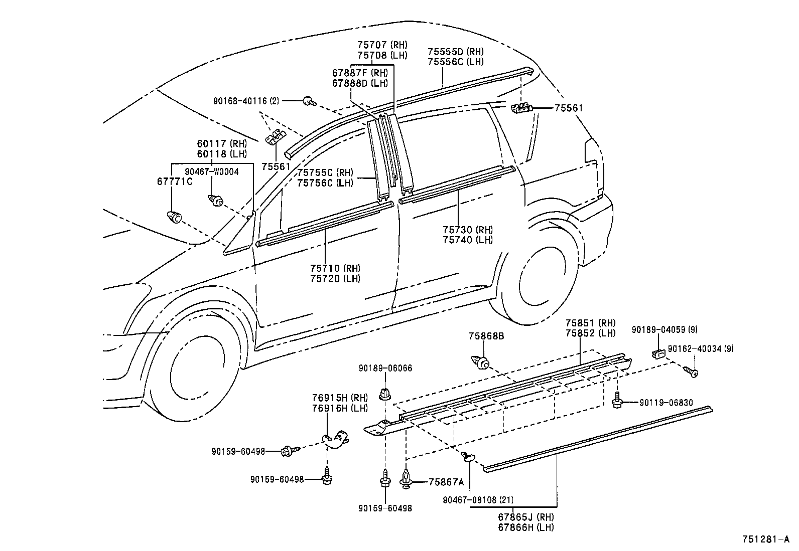 52161-0F010 CLIP, ROCKER PANEL MOULDING product image
