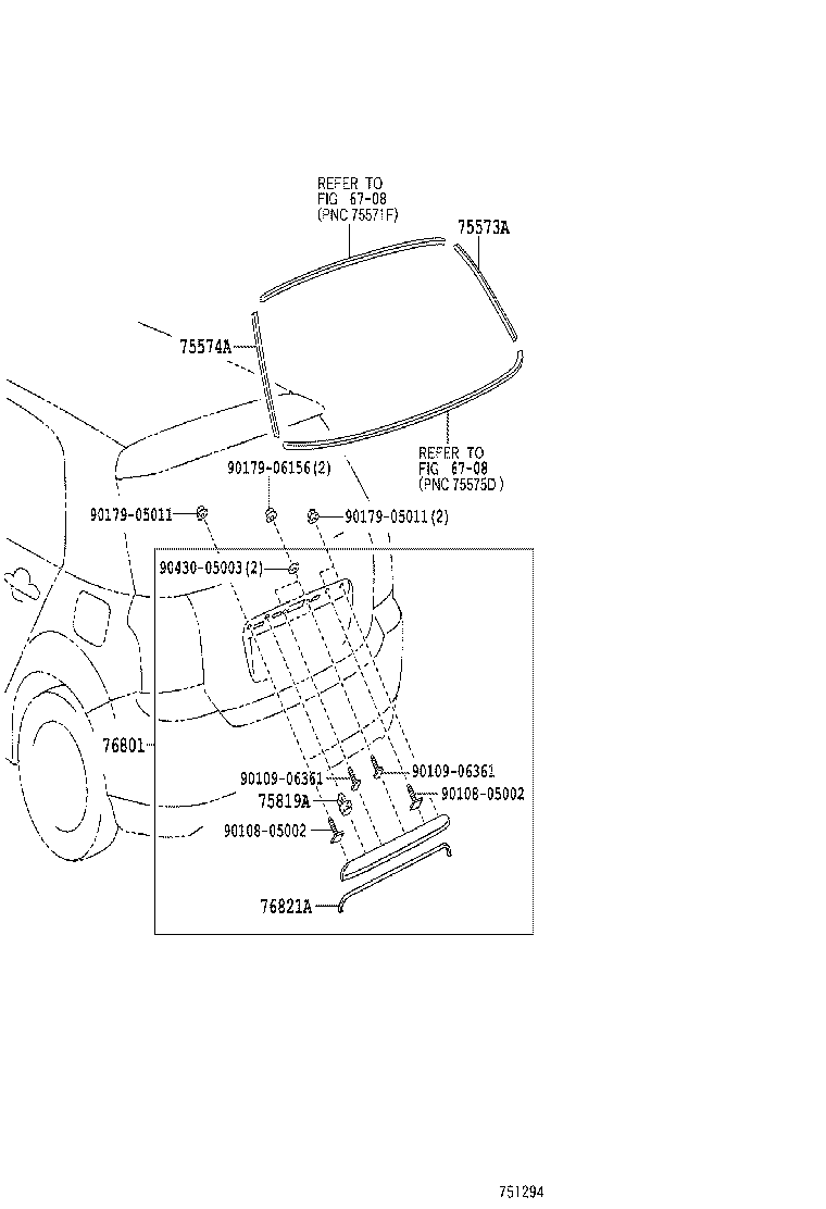 76801-13120 GARNISH SUB-ASSY, BACK DOOR, OUTSIDE product image
