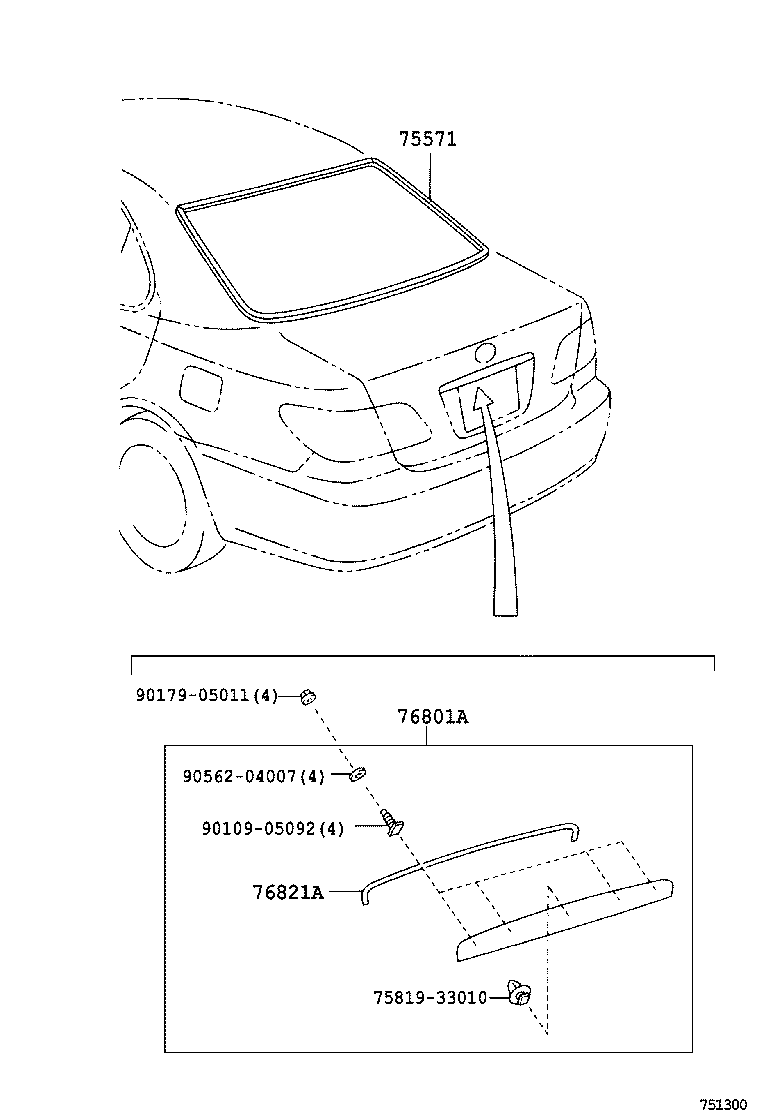75571-33080 MOULDING, BACK WINDOW, OUTSIDE UPPER product image