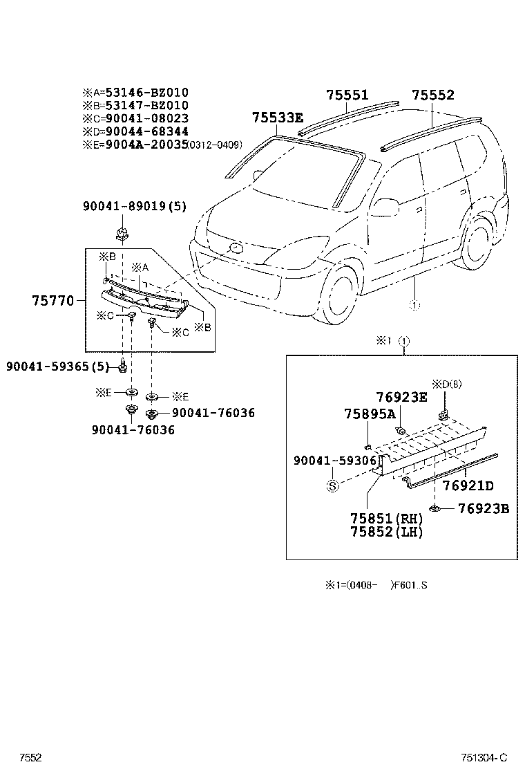 Toyota 75852-BZ020 MOULDING, ROCKER PANEL, LH
