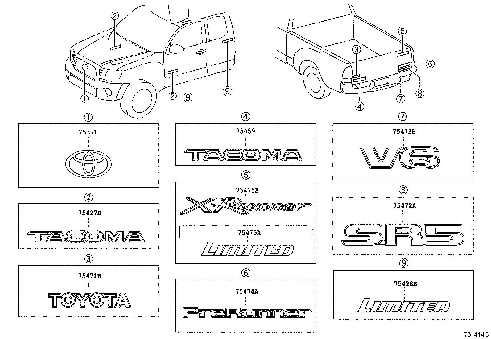Toyota 75301-60020 EMBLEM, RADIATOR GRILLE (OR FRONT PANEL)