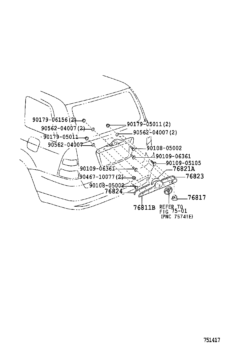 76817-02060 CLIP, BACK DOOR OUTSIDE GARNISH product image