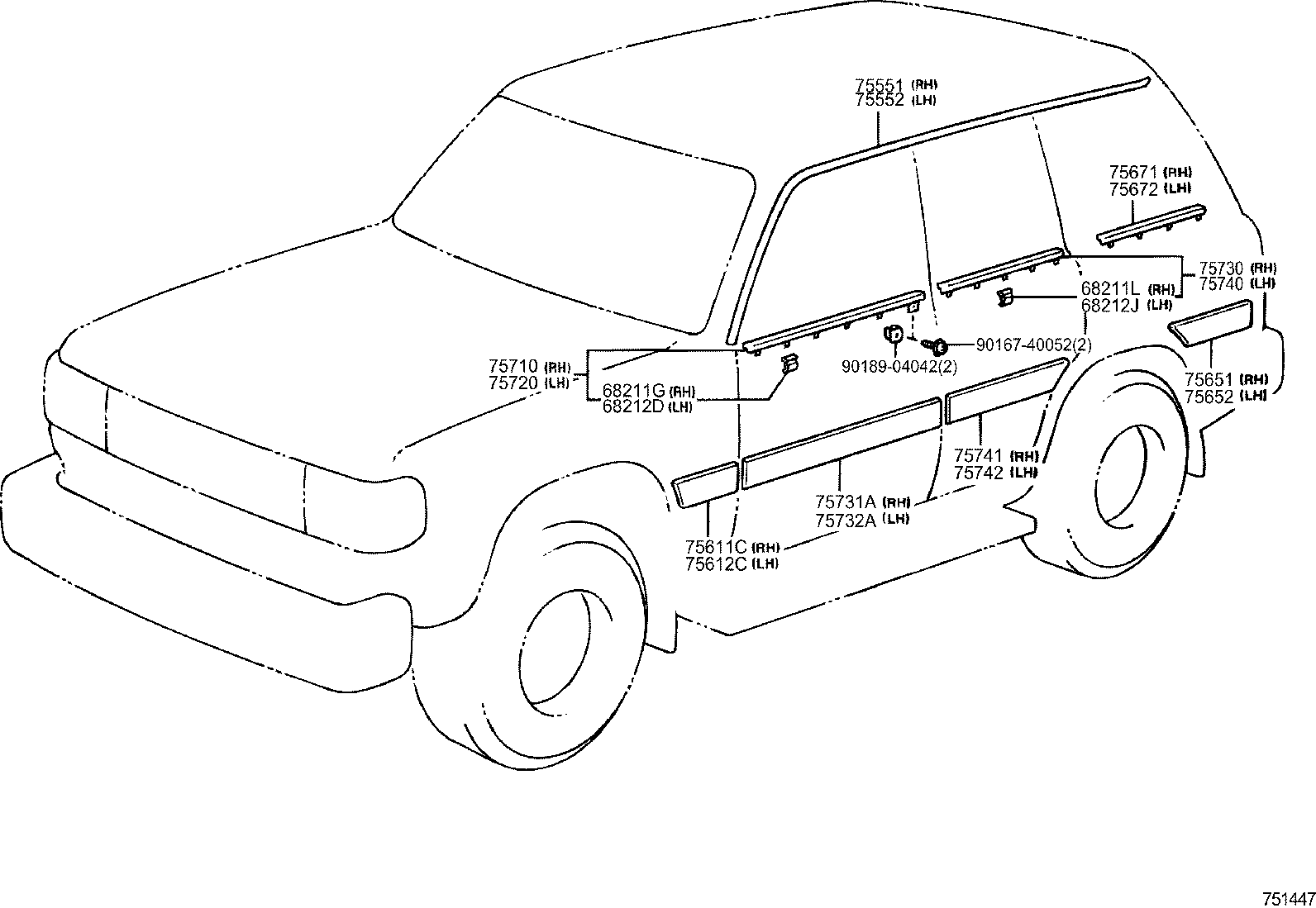 75652-60040 MOULDING, QUARTER, OUTSIDE LH product image