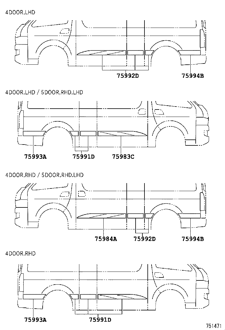75975-26020 STRIPE, FRONT DOOR OUTSIDE, LOWER RH product image