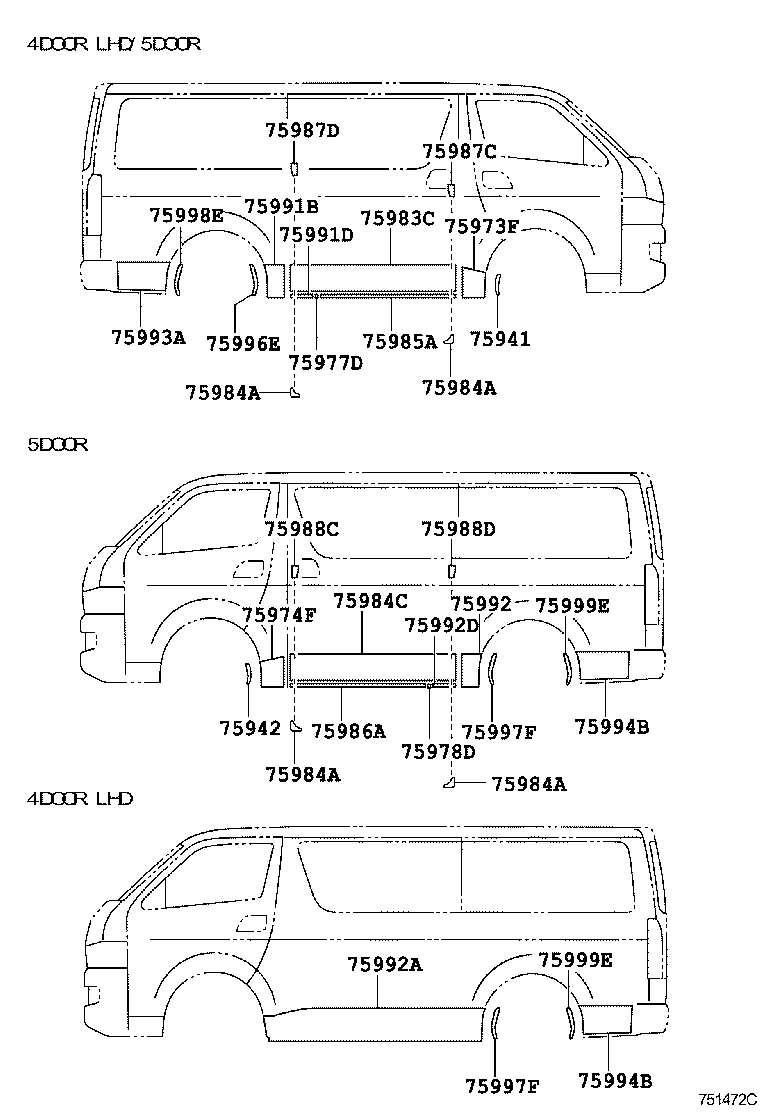 Toyota 75976-26030 STRIPE, FRONT DOOR OUTSIDE, LOWER LH