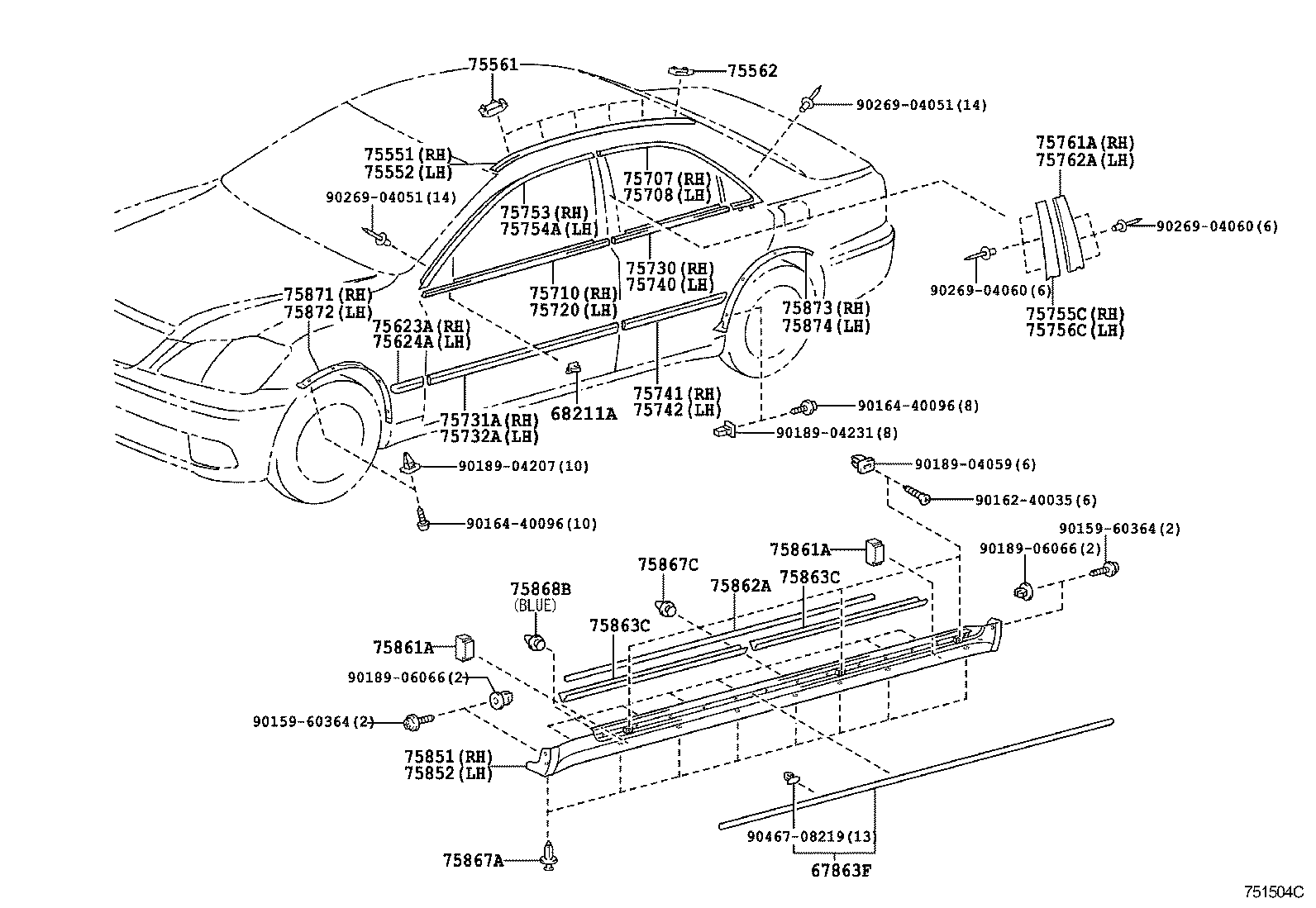 75868-0N010 CLIP, ROCKER PANEL MOULDING, NO.2 product image