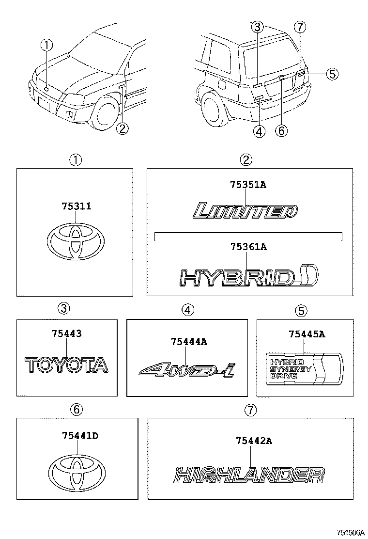 Toyota 90975-02048 EMBLEM, RADIATOR GRILLE (OR FRONT PANEL)