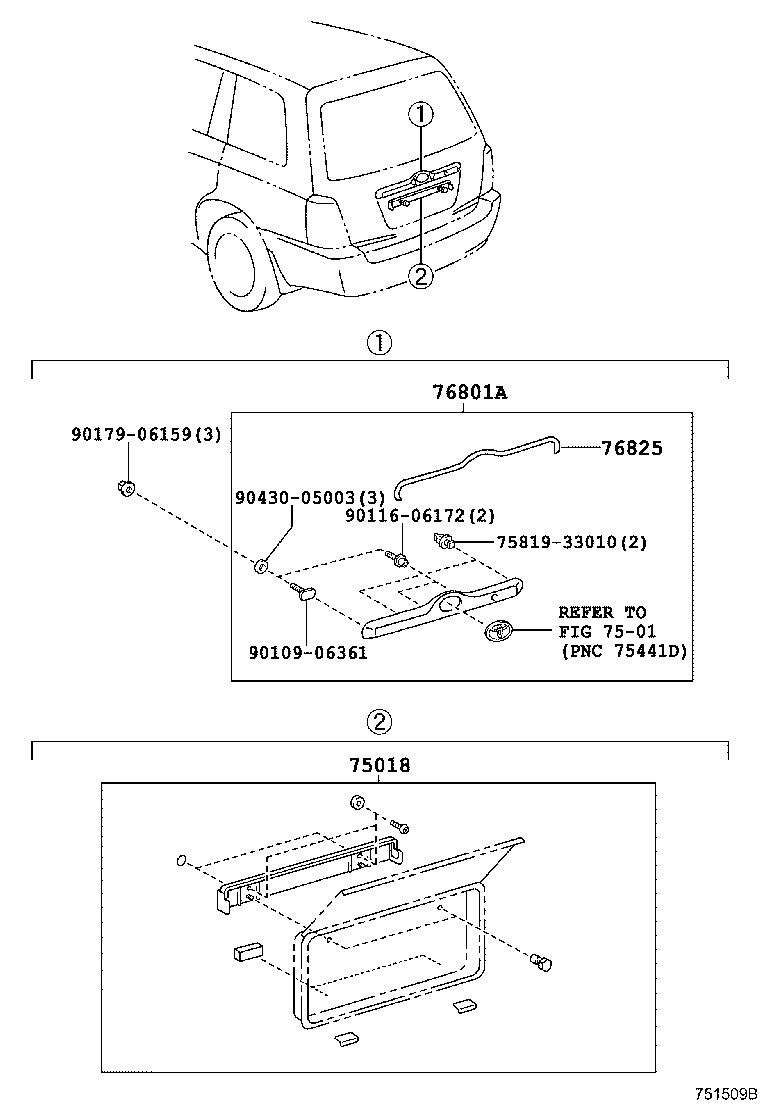 76801-48080 GARNISH SUB-ASSY, LUGGAGE COMPARTMENT DOOR, OUTSIDE product image