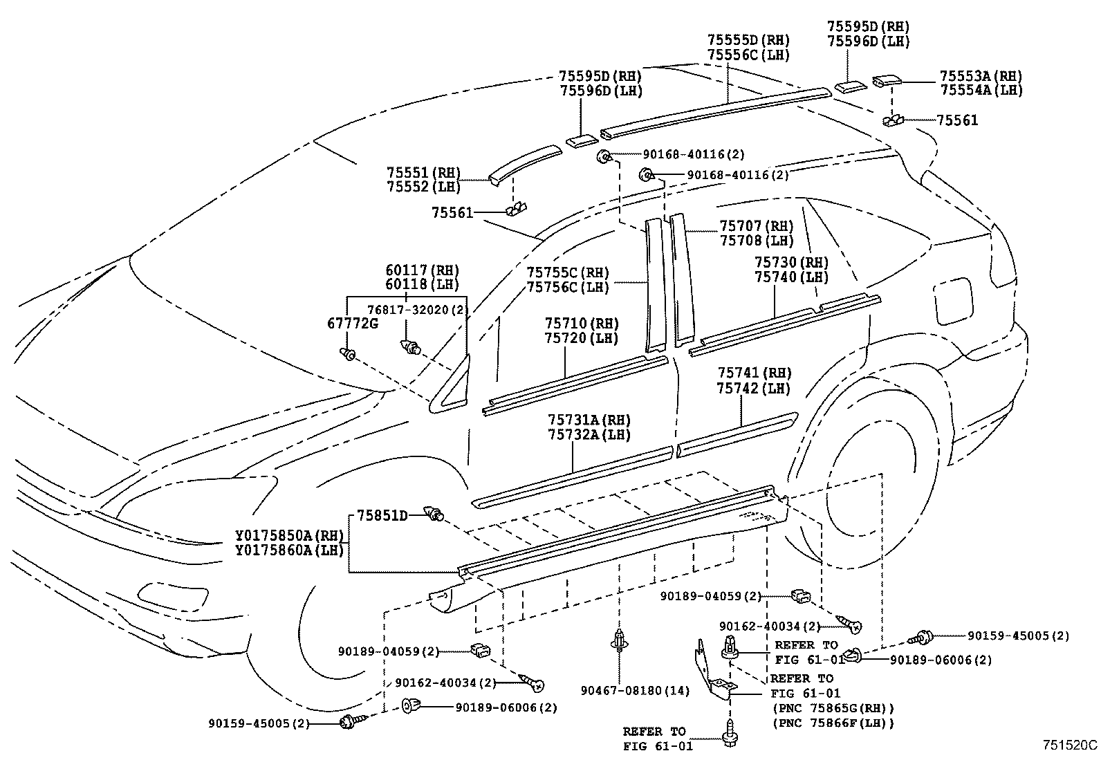75741-48030-D2 MOULDING, REAR DOOR, OUTSIDE RH product image