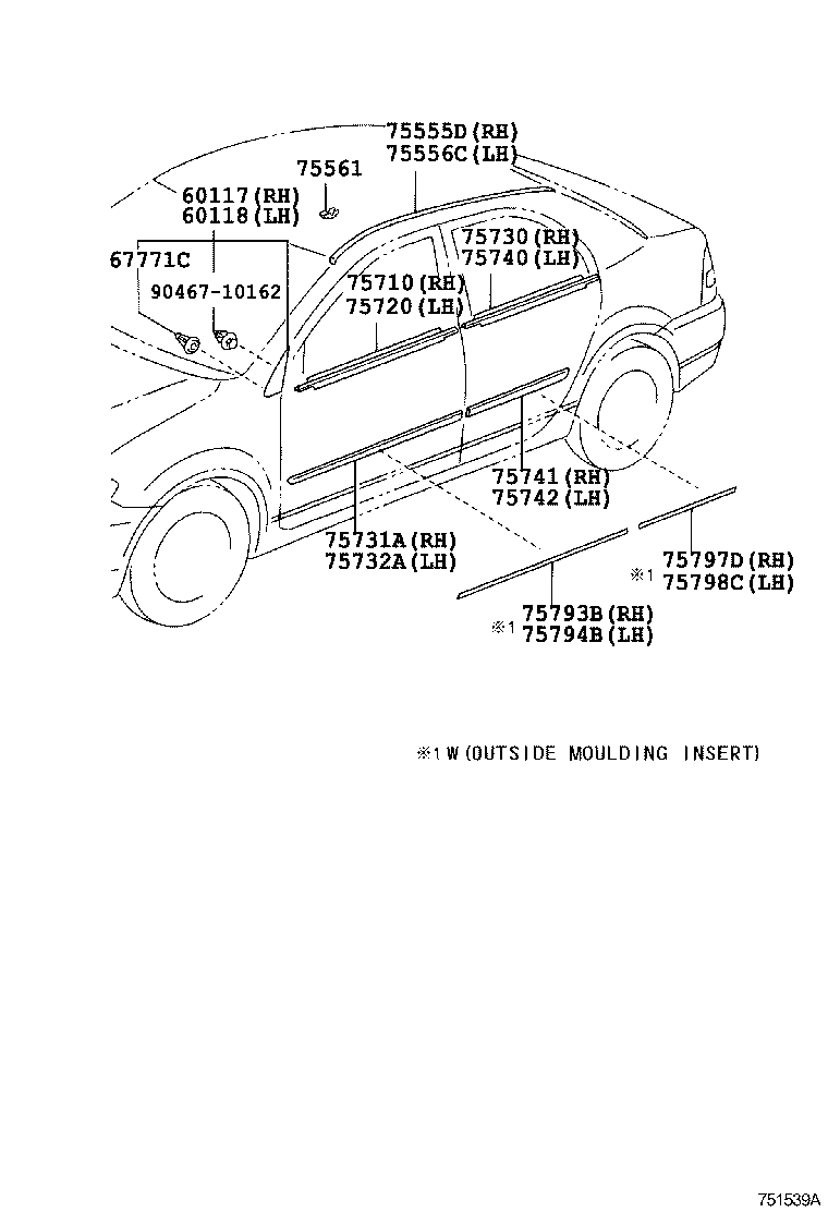 75720-02100 MOULDING ASSY, FRONT DOOR BELT, LH product image