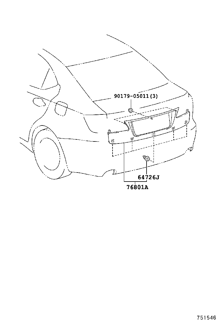 64726-30080 CLIP, LUGGAGE TRIM, REAR product image