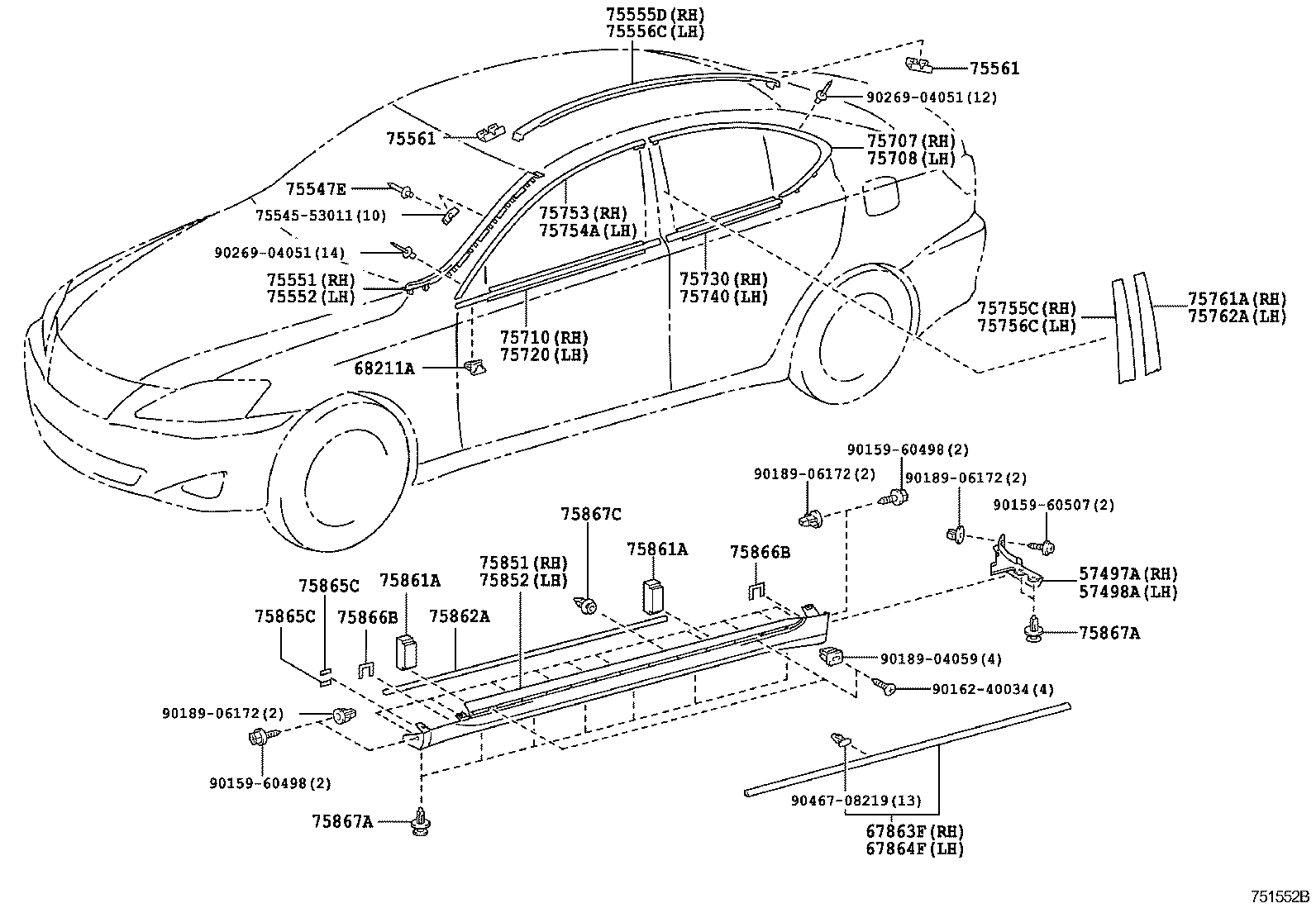 Toyota 75867-30120 CLIP, ROCKER PANEL MOULDING