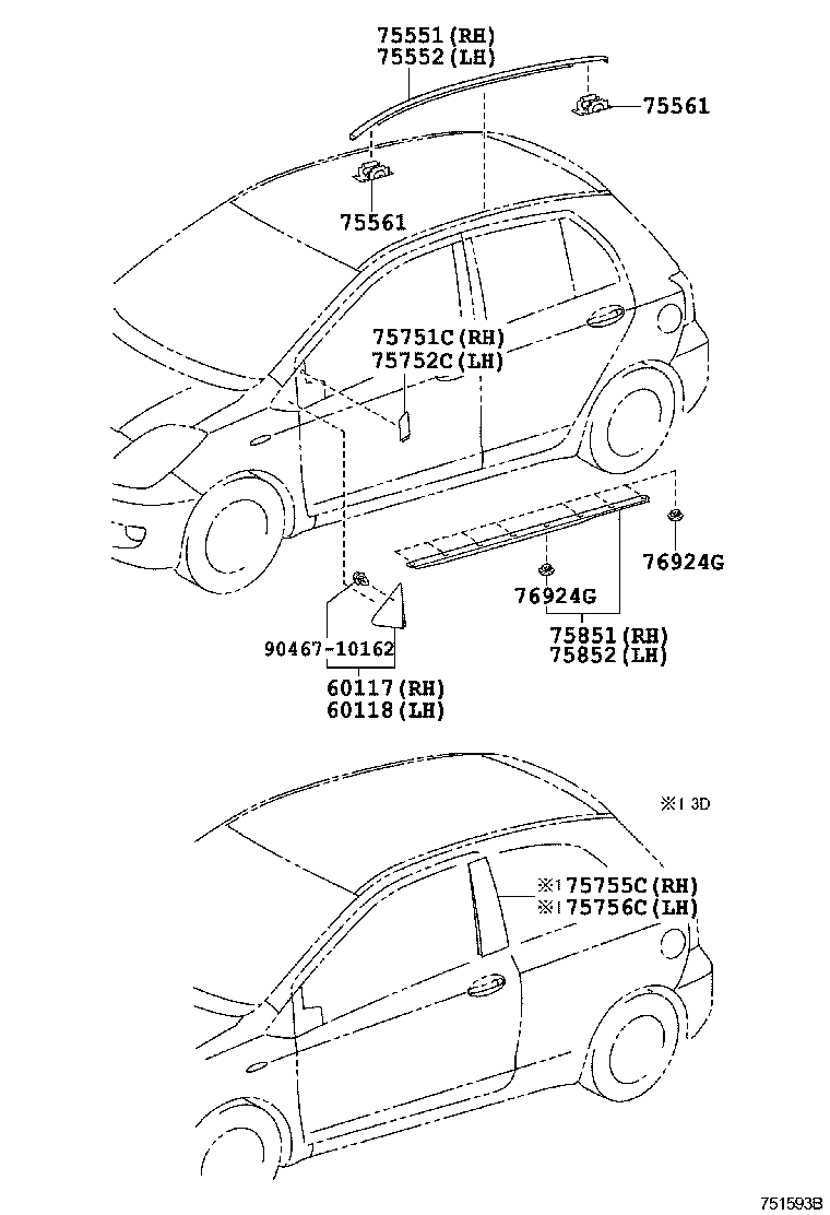 Toyota 75852-0D010 MOULDING, ROCKER PANEL, LH