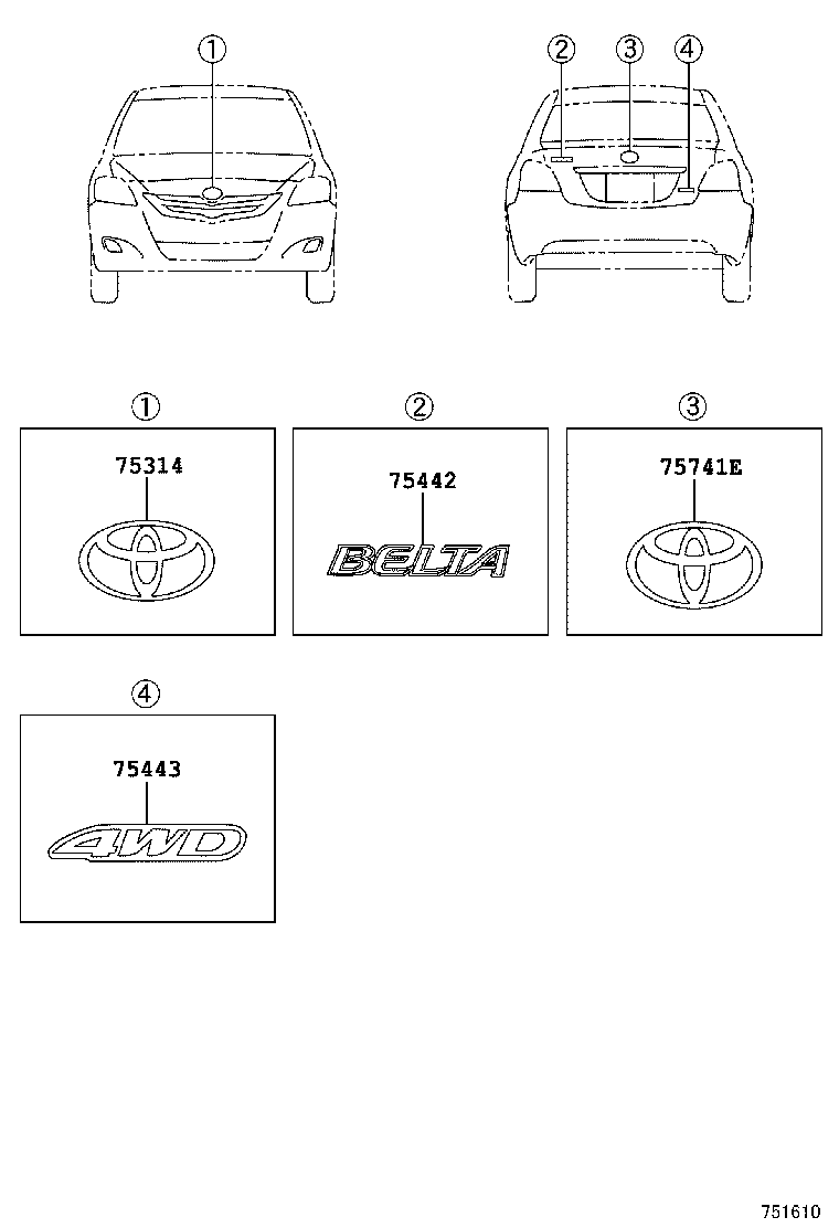 75442-52250 PLATE, LUGGAGE COMPARTMENT DOOR NAME, NO.2 product image