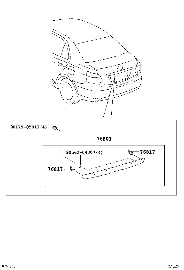 76801-52280 GARNISH SUB-ASSY, BACK DOOR, OUTSIDE product image