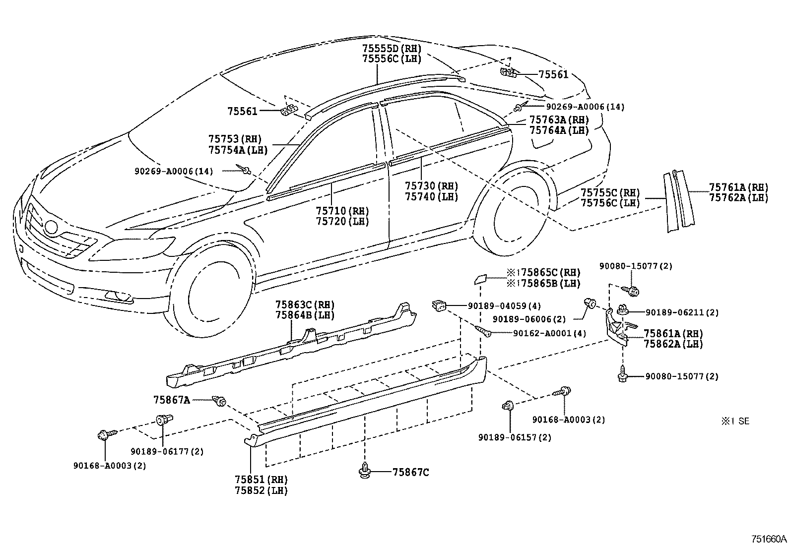 Toyota 75852-06905 MOULDING, ROCKER PANEL, LH