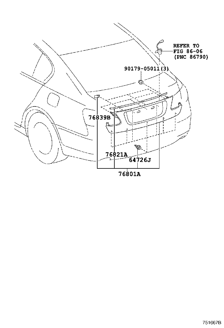 Toyota 76801-30151-C2 GARNISH SUB-ASSY, LUGGAGE COMPARTMENT DOOR, OUTSIDE