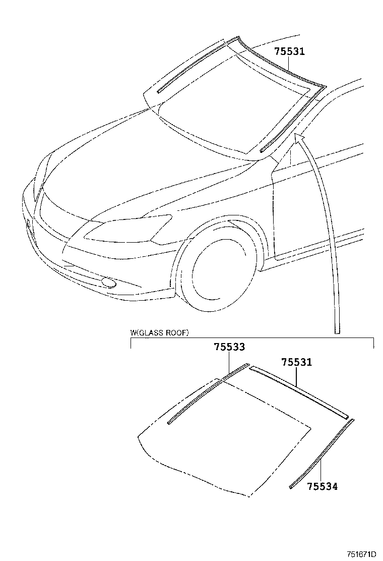 Toyota 75536-33010 MOULDING, WINDSHIELD, OUTSIDE LH