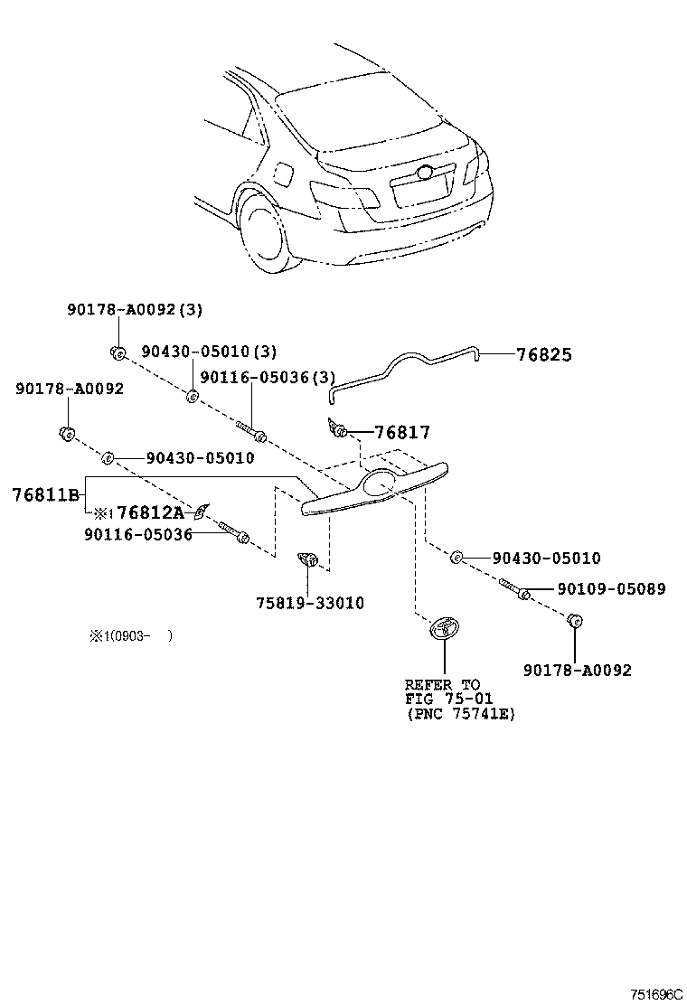 Toyota 76811-33130-A2 GARNISH, LUGGAGE COMPARTMENT DOOR, OUTSIDE