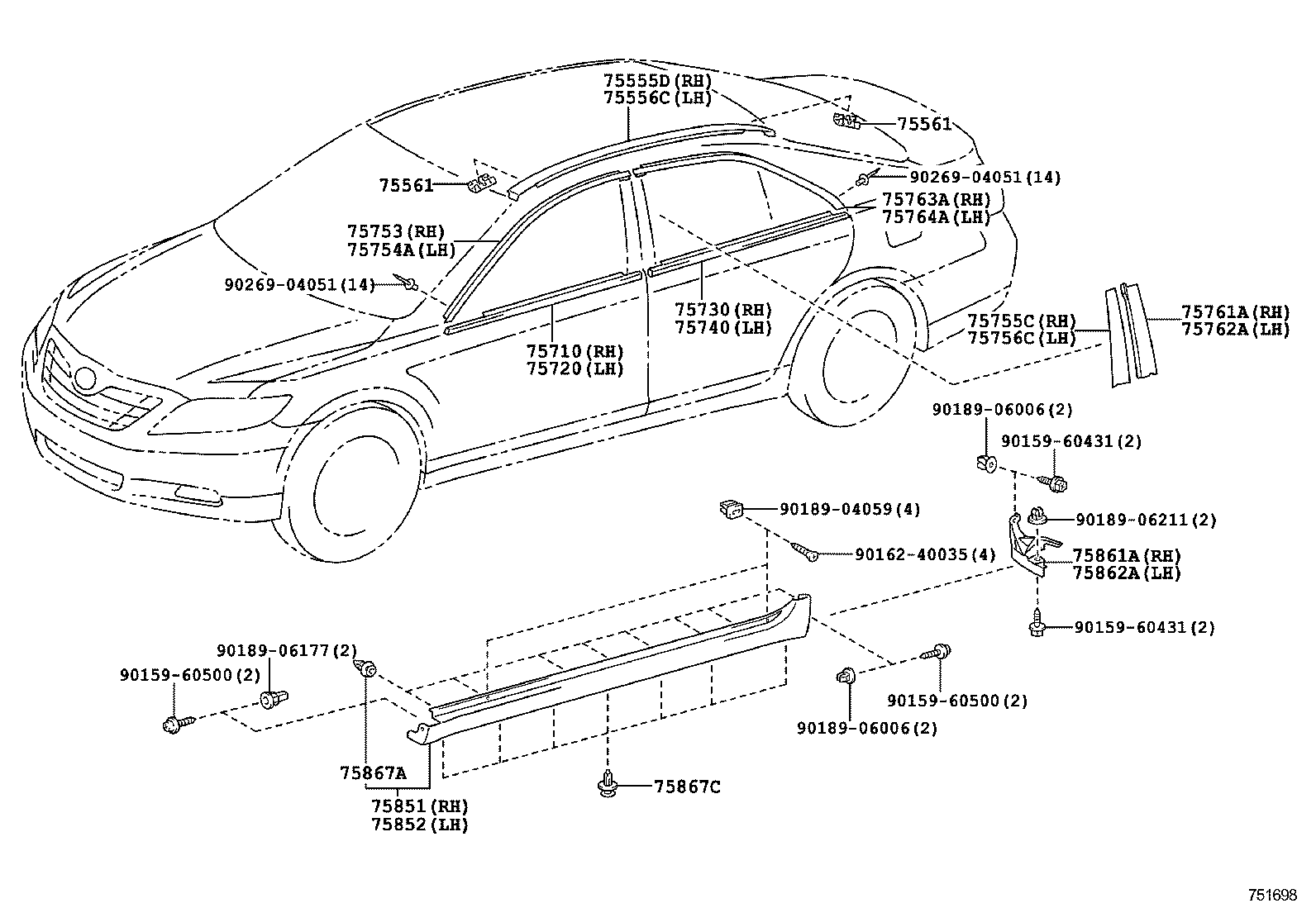 75754-33060 MOULDING, FRONT DOOR WINDOW FRAME, UPPER LH product image