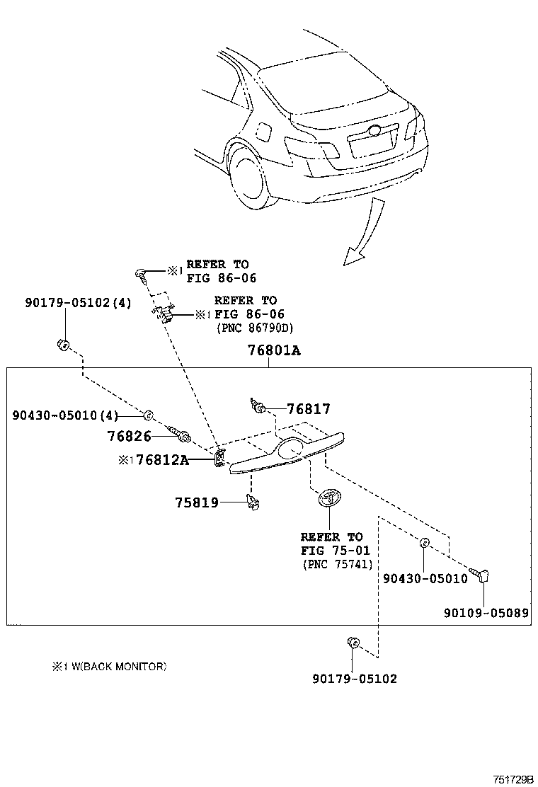 76801-33190 GARNISH SUB-ASSY, LUGGAGE COMPARTMENT DOOR, OUTSIDE product image