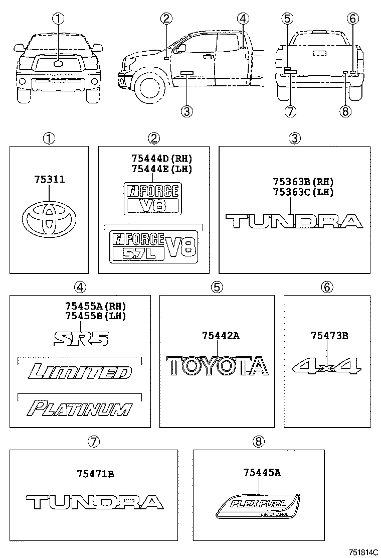 Toyota 75442-0C020 MARK, ROOF SIDE, NO.1 RH