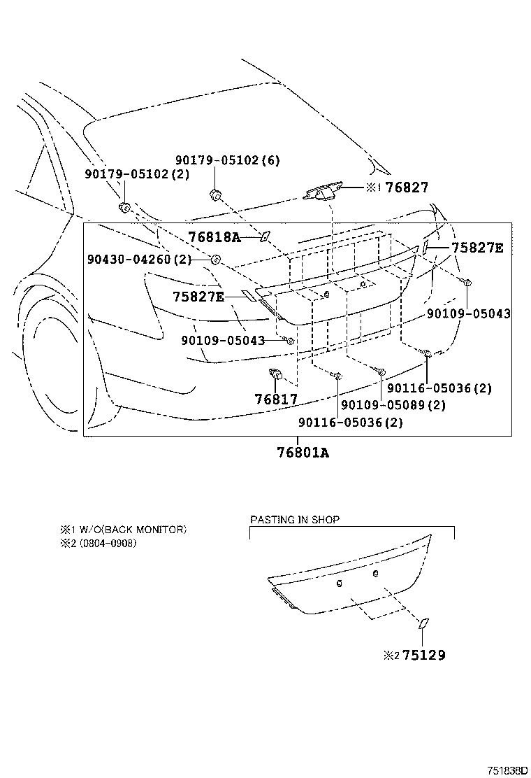 76801-33190 GARNISH SUB-ASSY, LUGGAGE COMPARTMENT DOOR, OUTSIDE product image