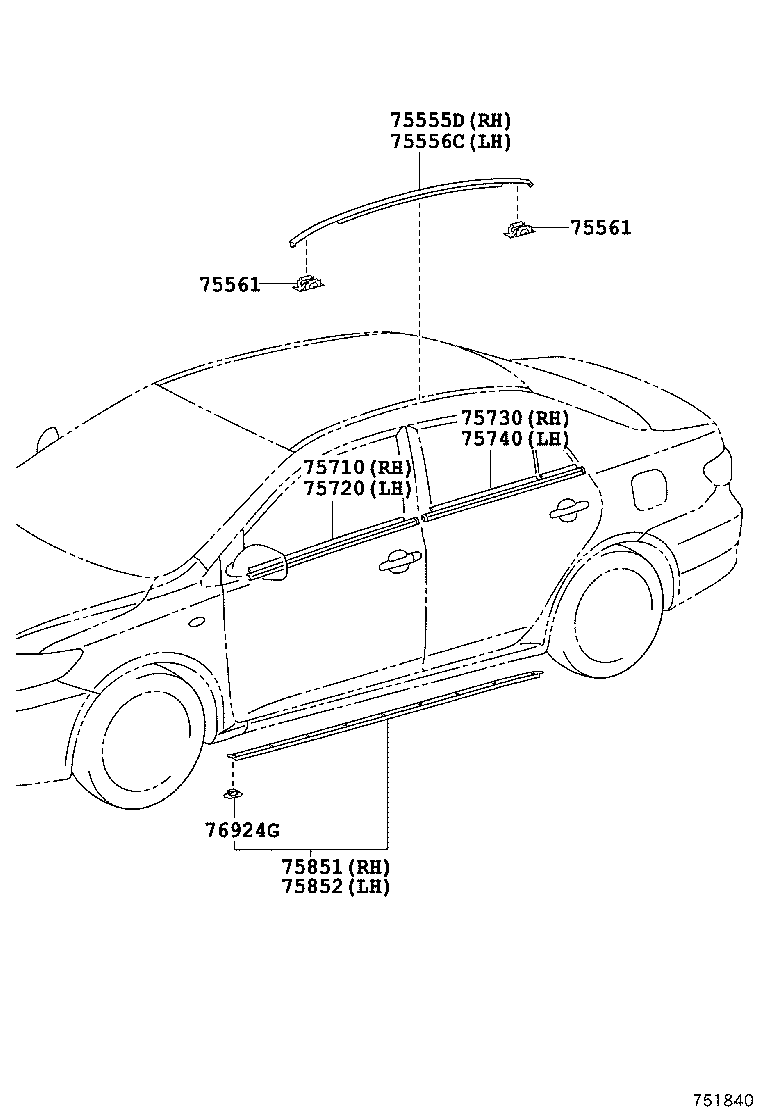 75851-12140 MOULDING, ROCKER PANEL, RH product image