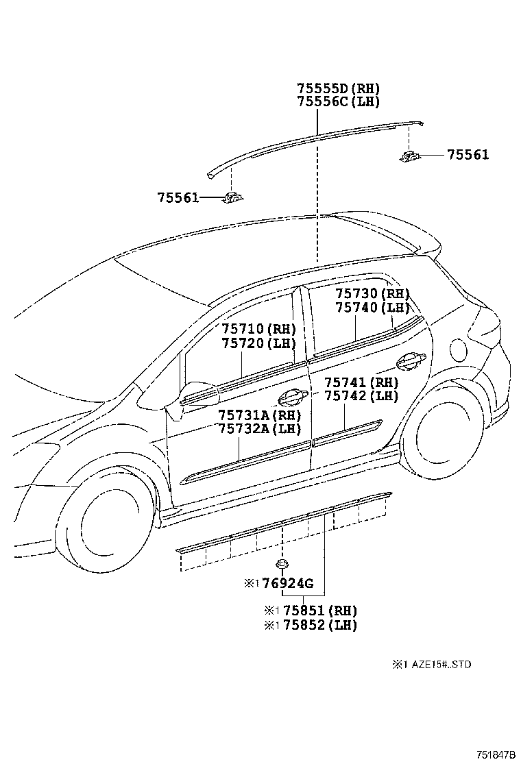75075-12050-D0 MOULDING, REAR DOOR, OUTSIDE RH product image