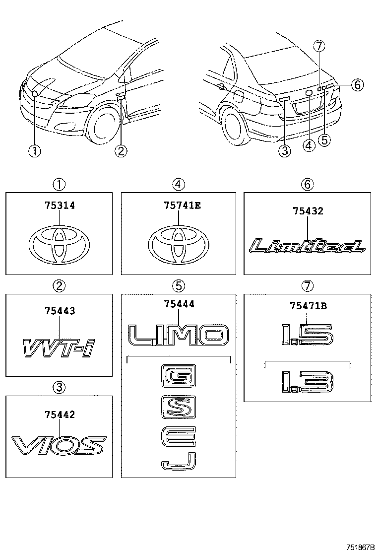 75442-0D070 PLATE, LUGGAGE COMPARTMENT DOOR NAME, NO.2 product image