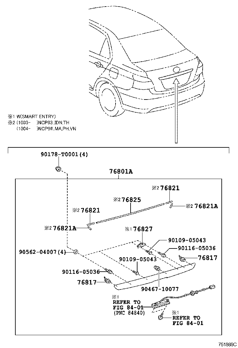69561-0D020 RETAINER, BACK DOOR GARNISH, NO.2 product image