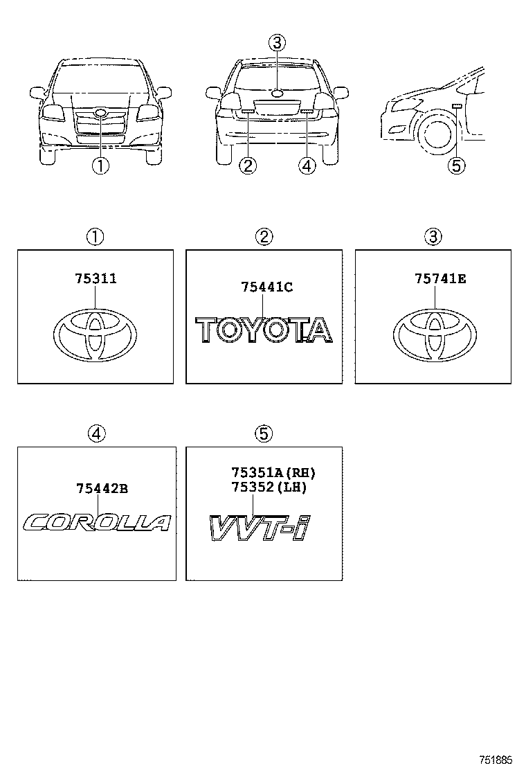 75352-12040 BASE, FRONT FENDER EMBLEM product image