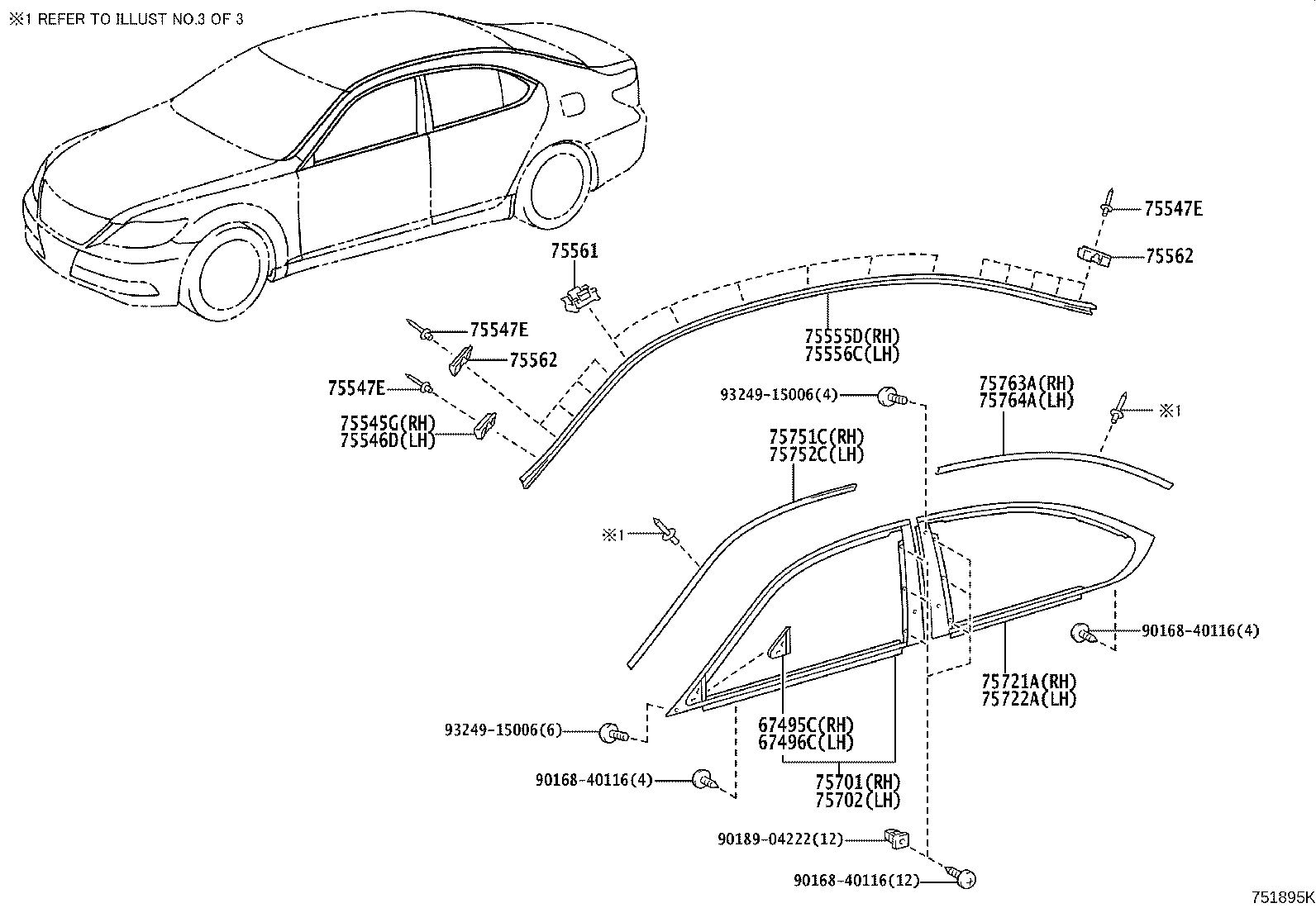 Toyota 75075-50160-C2 MOULDING SUB-ASSY, REAR DOOR, OUTSIDE RH
