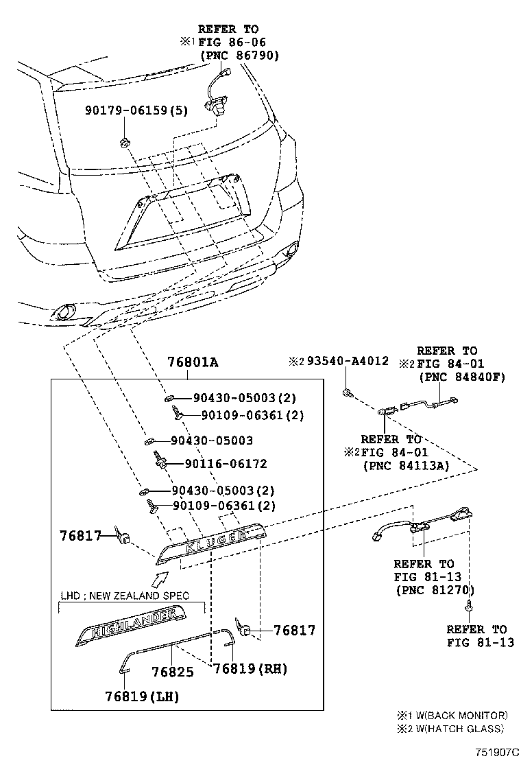 76801-48907 GARNISH SUB-ASSY, LUGGAGE COMPARTMENT DOOR, OUTSIDE product image