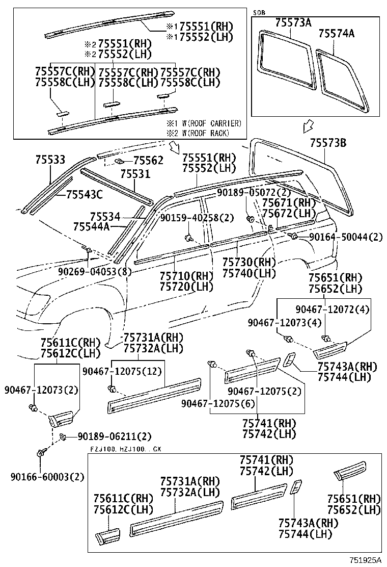 75652-60180 MOULDING, QUARTER, OUTSIDE LH product image