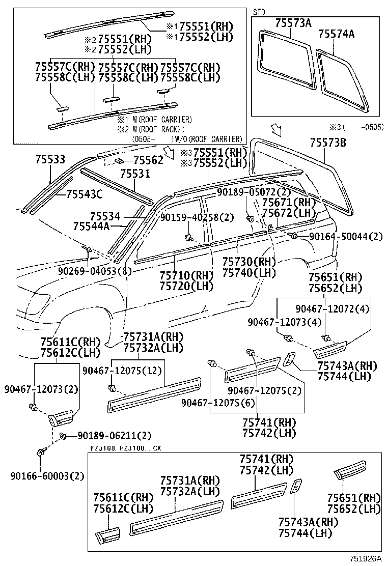 75552-60070 MOULDING, ROOF DRIP SIDE FINISH, LH product image