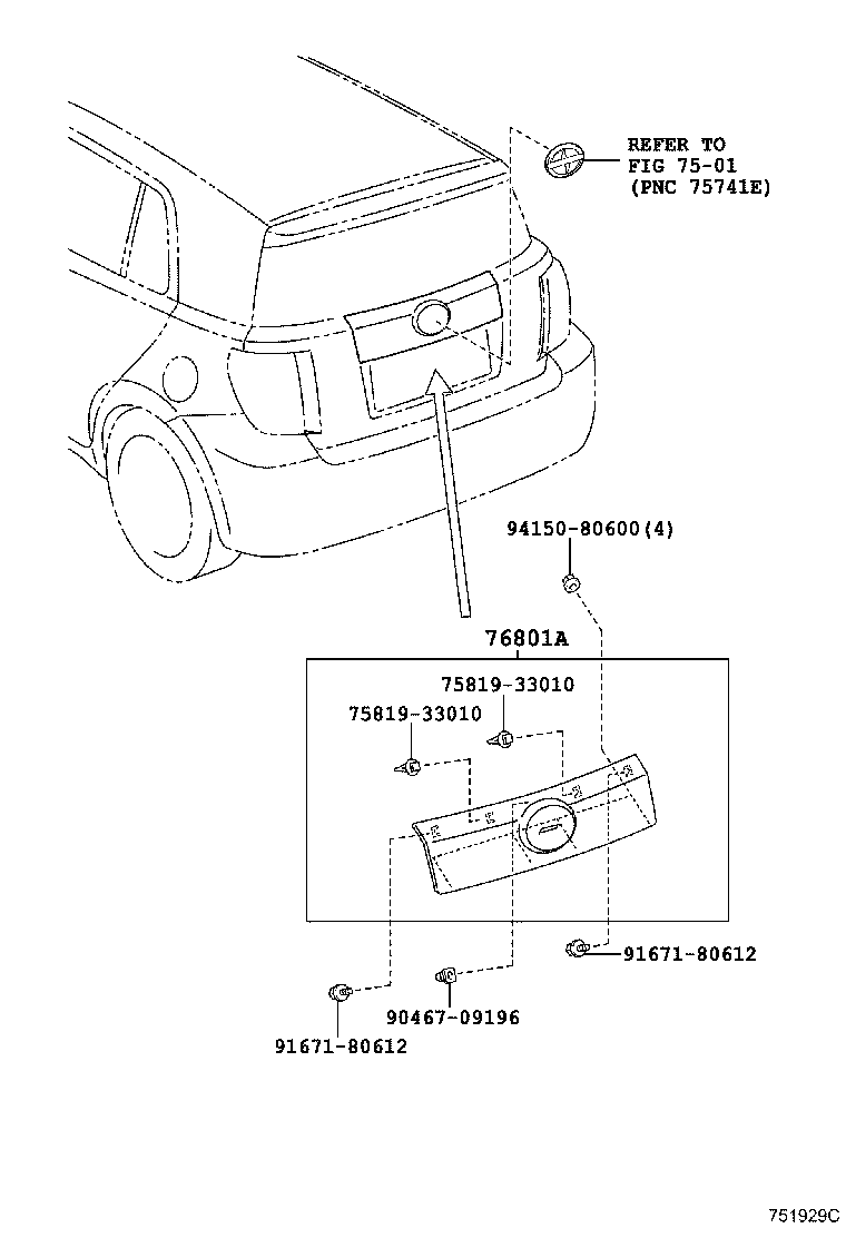 Toyota 76801-52300-K0 GARNISH SUB-ASSY, LUGGAGE COMPARTMENT DOOR, OUTSIDE
